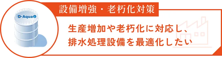設備増強・老朽化対策　生産増加や老朽化に対応し、排水処理設備を最適化したい
