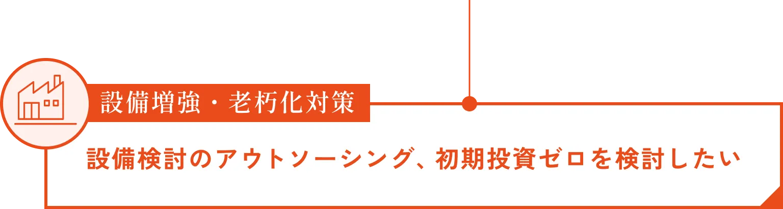 設備増強・老朽化対策　設備検討のアウトソーシング、初期投資ゼロを検討したい